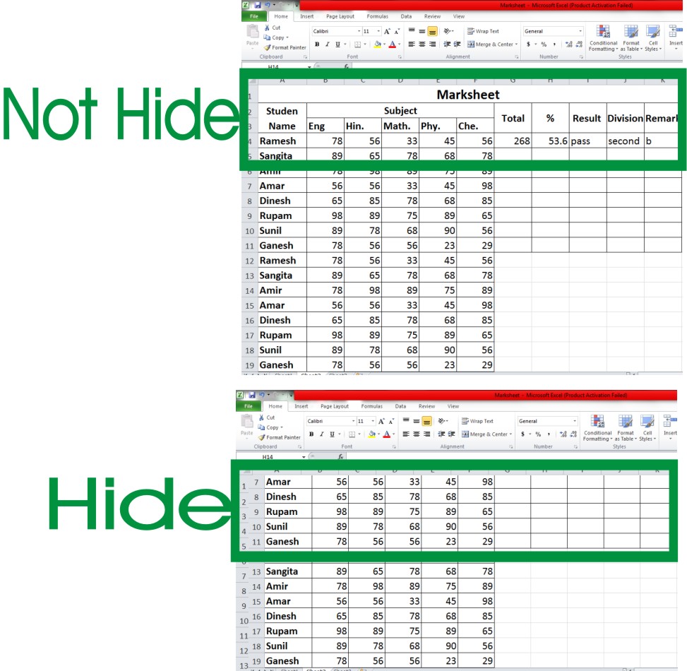 Excel Freeze Pane Function