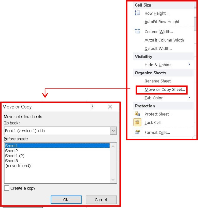 MS Excel Move or copy sheet