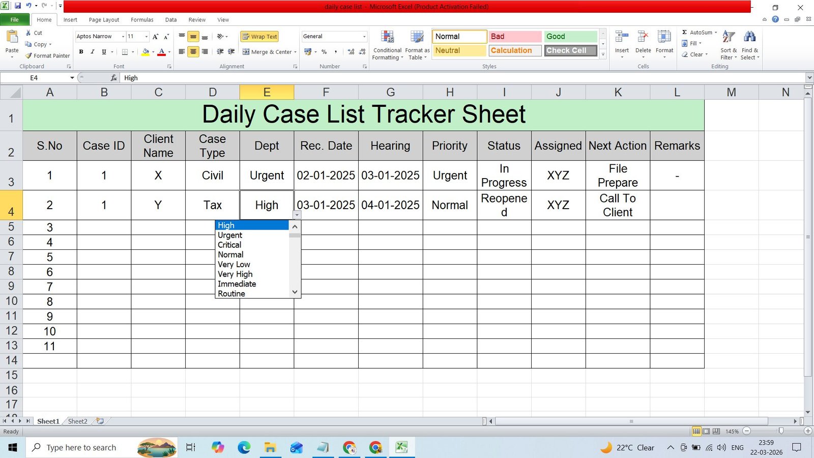Case Tracker Example Daily Case List Tracker Sheet Excel & PDF Free Download