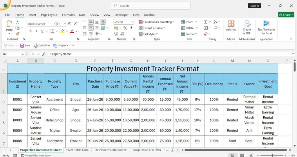 Property Investment Tracker Excel Template with Dashboard – Free Download