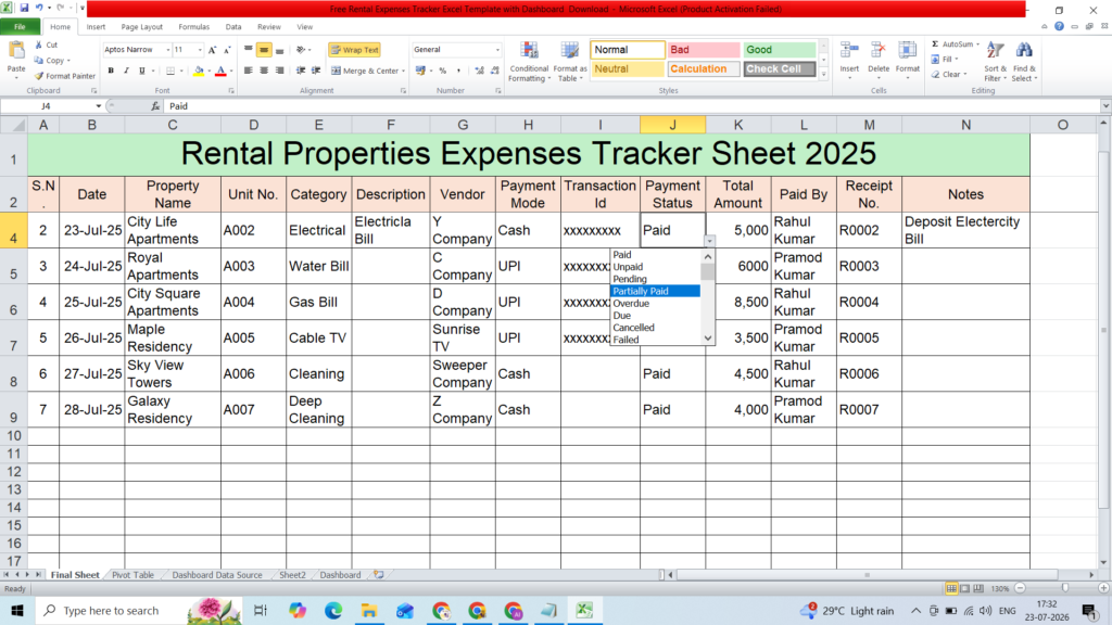 Free Rental Expenses Tracker Excel Template with Dashboard Download 1 image 5