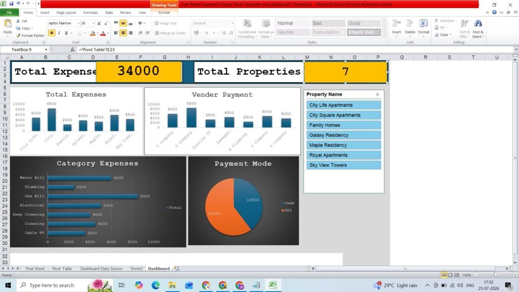 Free Rental Expenses Tracker Excel Template with Dashboard Download 2 image 6