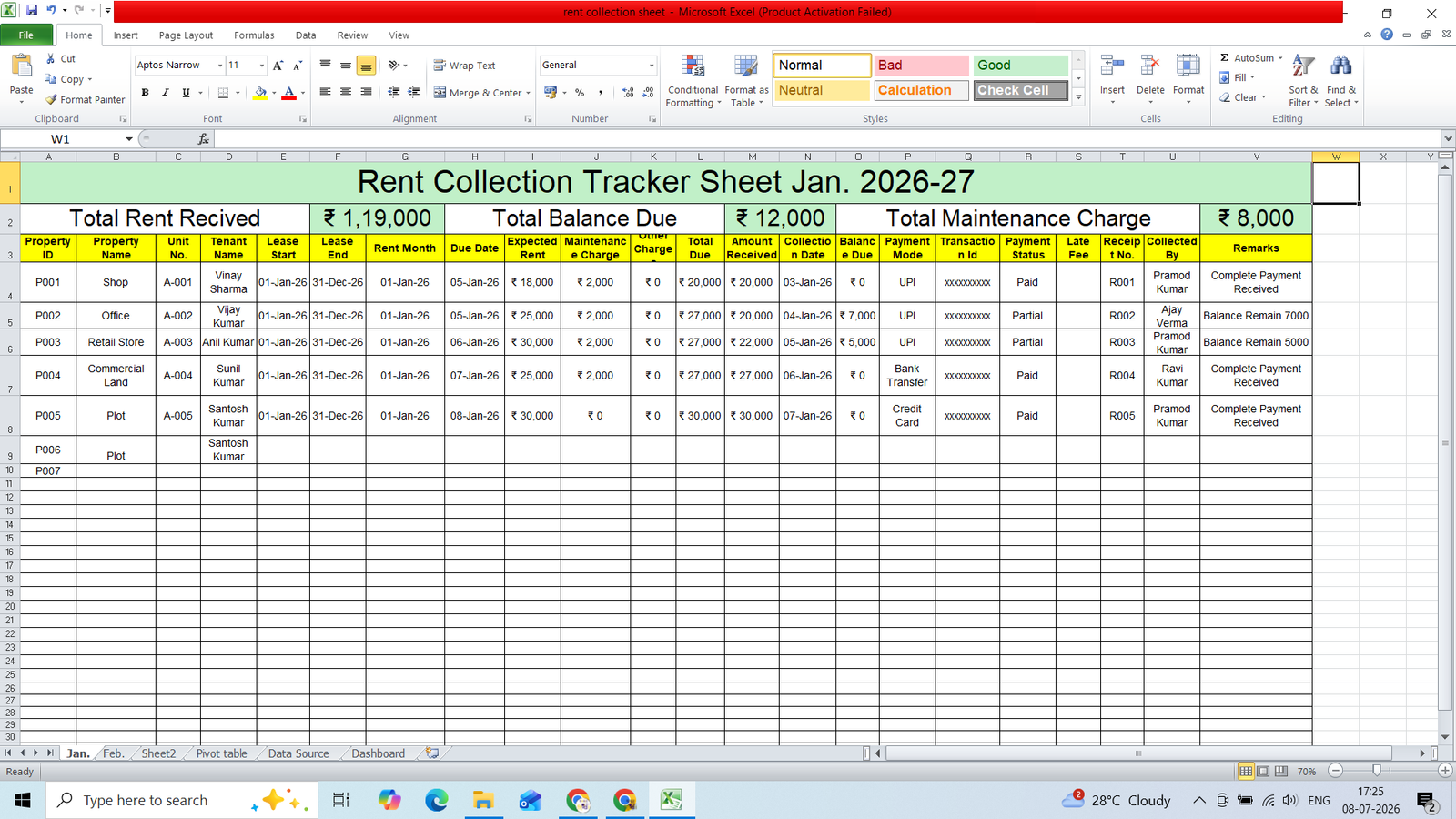 Microsoft Rent Collection Template Rent Collection Sheet & Dashboard Template Free Download in Excel ...