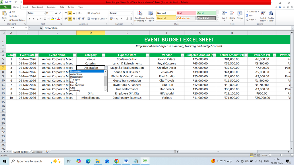 Event Budget Sheet Excel Template Free Download