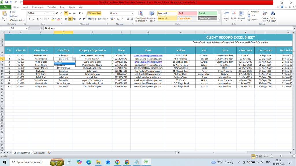Client Record Excel Sheet Template Download Free