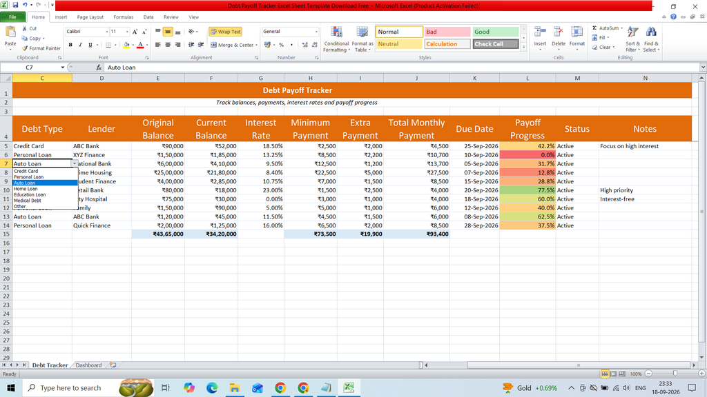 Debt Payoff Tracker Excel Sheet Template Download Free