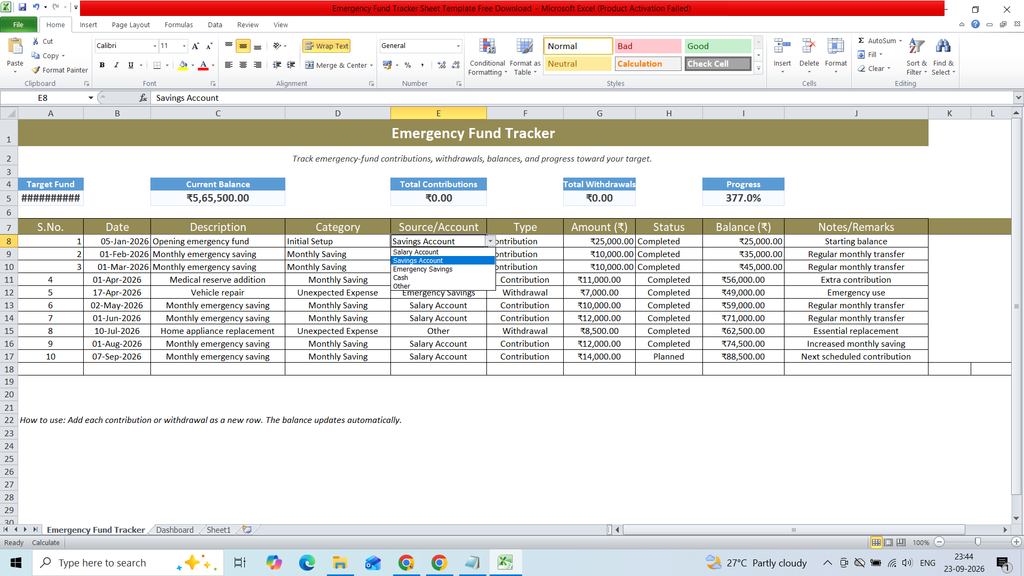 Emergency Fund Tracker Sheet Template Free Download