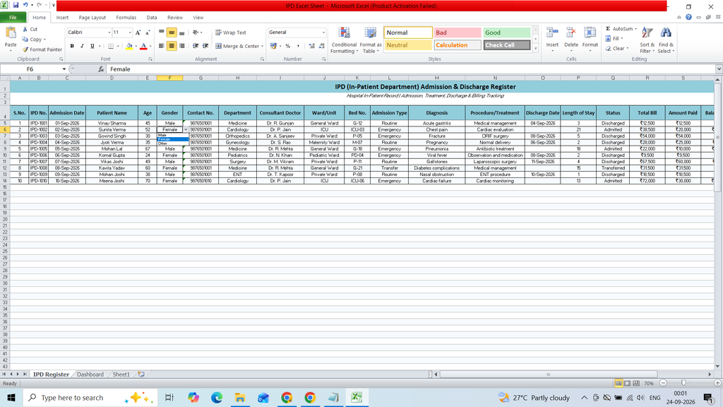 IPD Excel Sheet Template Free Download 