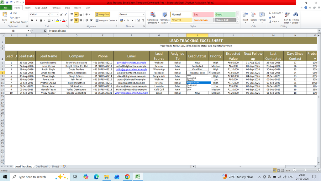 Lead Tracking Excel Sheet Template Download Free