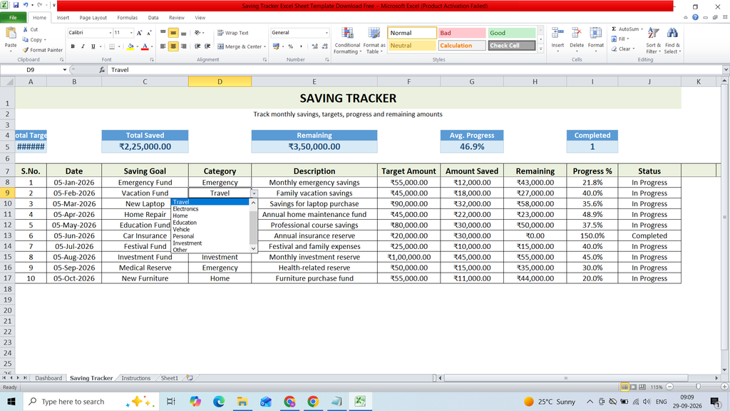 Saving Tracker Excel Sheet Template Download Free