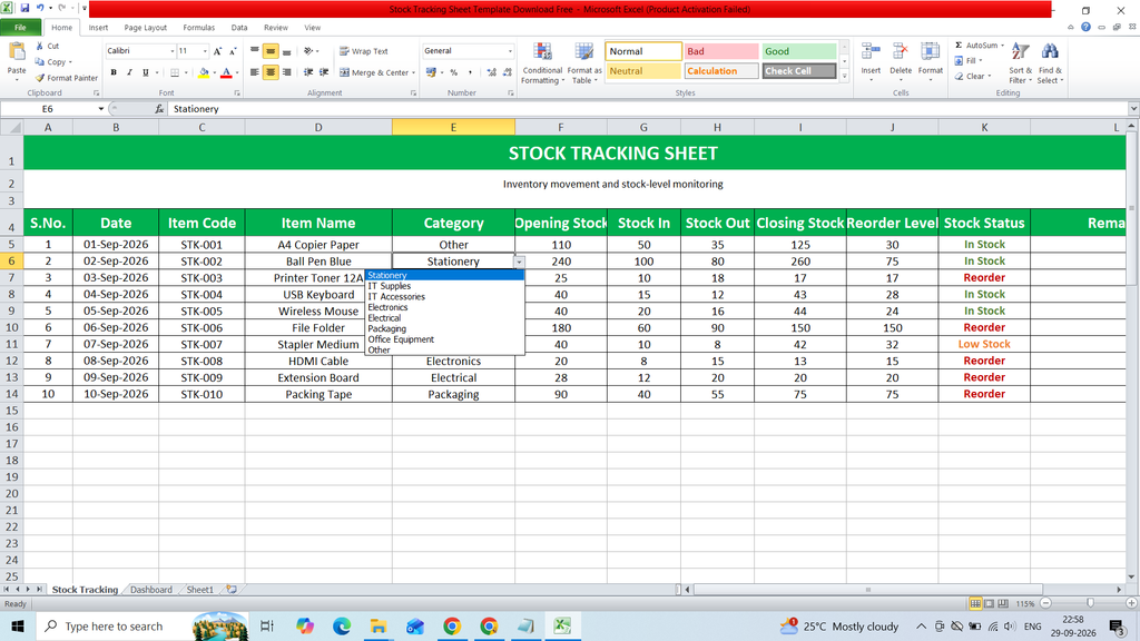 Stock Tracking Sheet Template Download Free