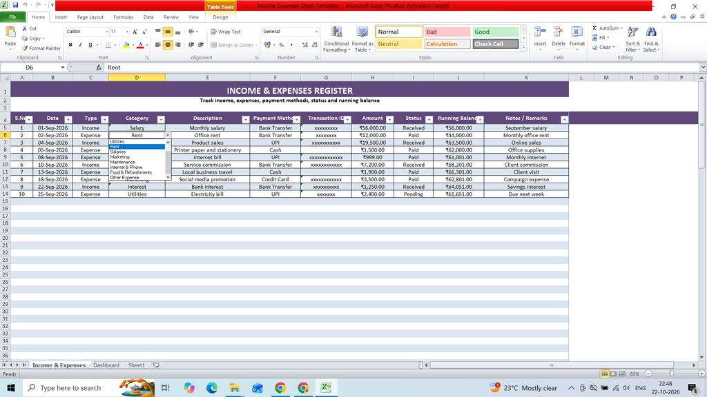 Income Expenses Sheet Template Download Free