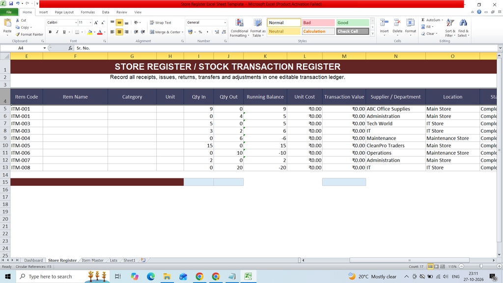 Store Register Excel Sheet Template Download Free 1 Store Register Excel Sheet Template