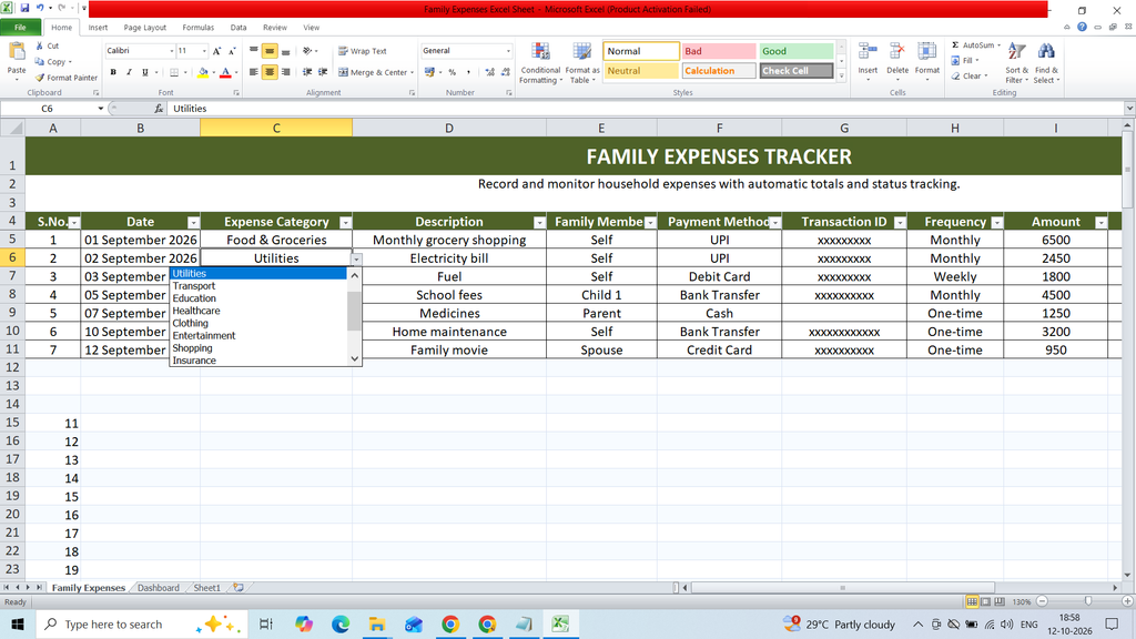 Family Expenses Excel Sheet Template Free Download 1 image 3
