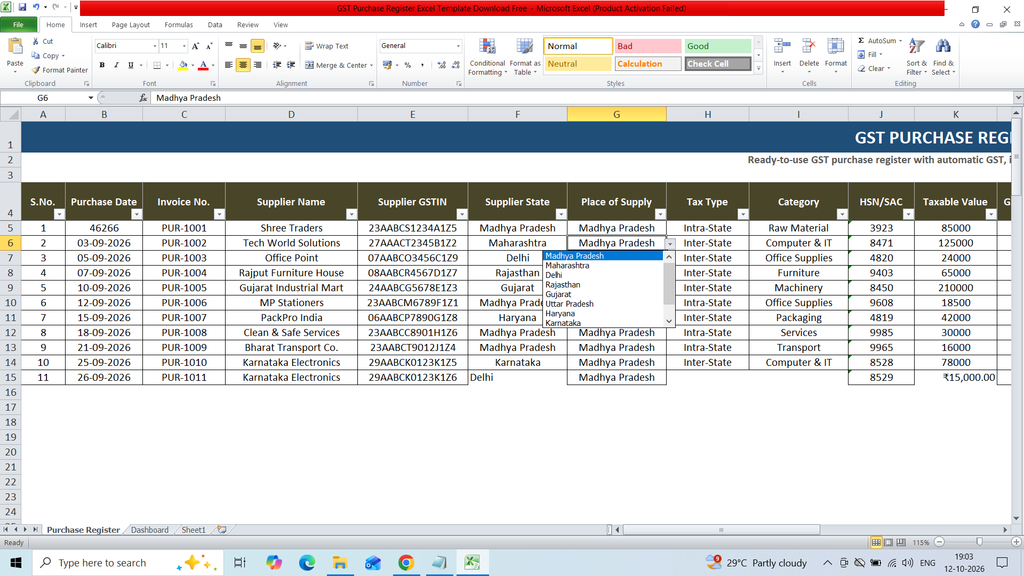 GST Purchase Register Excel Template Download Free 1 image 4