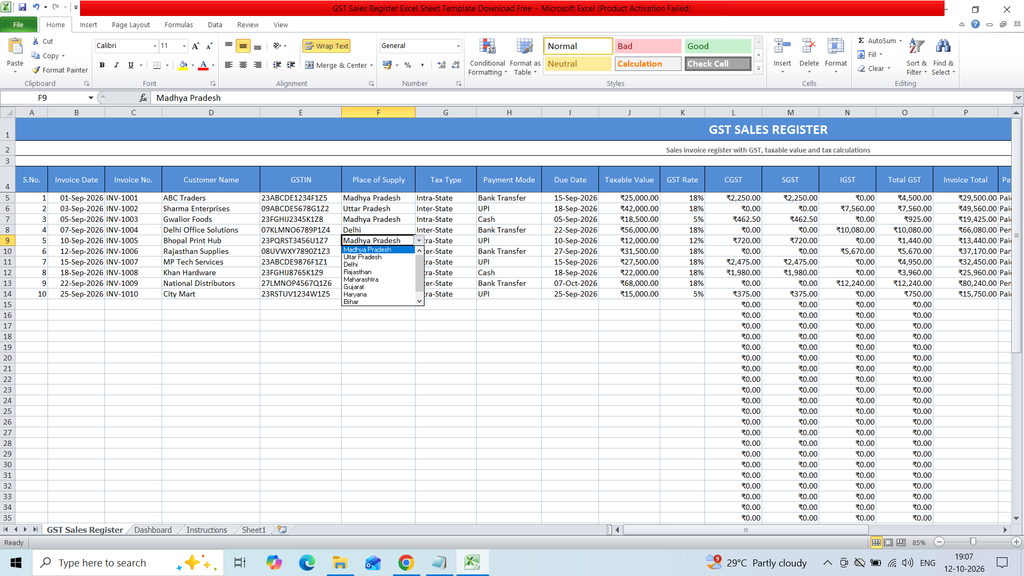 GST Sales Register Excel Sheet Template Download Free 1 image 5